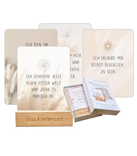 Mutzauber® 24 Affirmationskarten inkl. Box + Holzständer 10x12cm...
