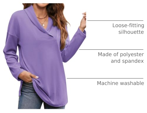 Image of Women's Long Sleeve Tops Fall Shawl Neck Tunic Tops for Leggings Casual Blouse Sweatshirt