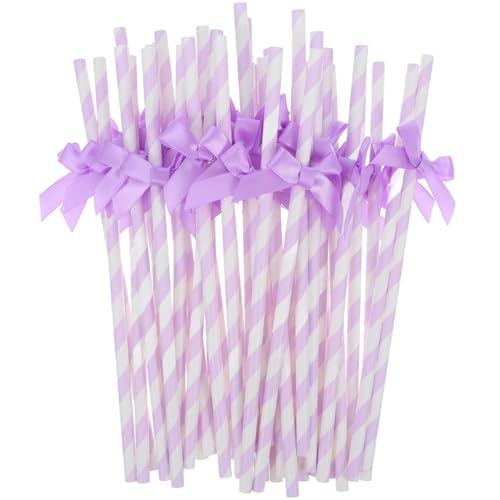 60 pitillos de papel rayados con moño para fiestas miniatura 1