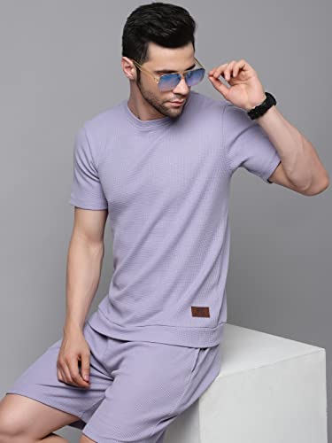 Image of Rigo Cotton Blend Waffle Knit Self Textured Co-Ord Set For Men's|Night Suit Set|Lounge-Wear Pajama Set|Night Wear, Beach Wear, Vacation Wear