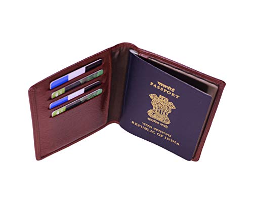 Image of HIDE & SLEEK RFID Protected Genuine Leather Unisex Travel Wallet Passport Document Holder (Brown)