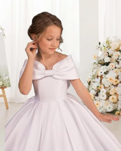 Off Shoulder Satin Flower Girl Dresses for Wedding Girls Princess Pageant First Communion Formal Dress4