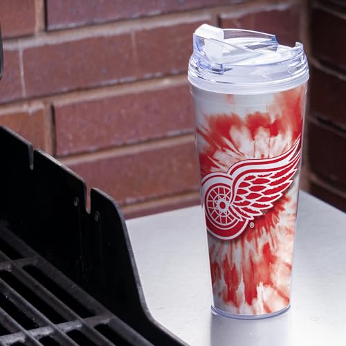 Image of Rico Industries NHL Hockey Team Color Tie Dye 24oz Metallic Acrylic Tumbler with Hinged Lid, Officially Licensed Double Wall Tumbler with Straw