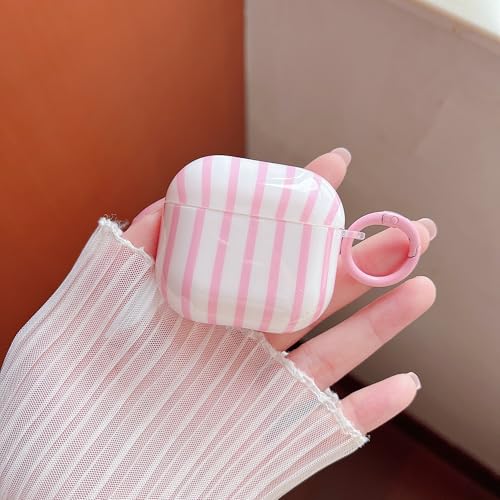 Image of MINSCOSE for AirPods 4 Clear Case,Cute Striped Aesthetic Pattern Design with Girly Keychain Ring,Soft TPU Protective Shockproof Cover with Cleaner Kit for Girls Women for Airpods 4-Pink
