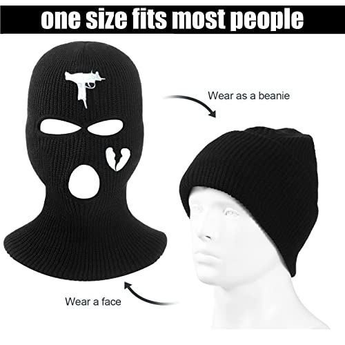 2Pcs Ski Cycling Knitted Full Face Cover Winter Balaclava Warm Mask Outdoor Sports For Men Women (Pink & Black) #TOP3