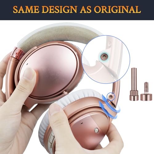 SOULWIT Metal Swivel Pins Replacement Parts Kit para Bose QuietComfort 35/QC35/QC35 II/QC45/QuietComfort SE (QC SE)/Quiet Comfort Wireless Headphones, tornillos de bisagra, accesorios y junta - Rosa dorado miniatura 3