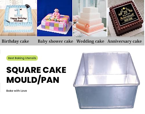 Image of Best Baking Utensils Aluminium Square Cake Pan /Tin /Tray - 4-8 Inches x 2.5 Inch Height for 250gm-1kg Cakes, Brownies, Sponge