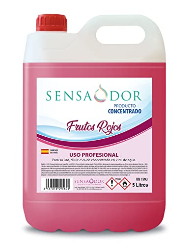 Concentrado de ambientador Frutos Rojos SENSAODOR, 5 Litros, Rojo, Garrafa, Profesional, Empresas, Negocio, Limpieza, Neutralizador, Quitaolor, Buen olor, Aromatizador