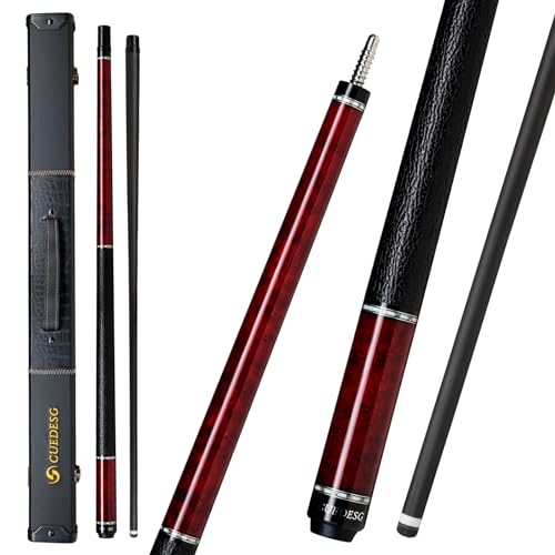 CUEDESG Carbon Fiber Pool Cue Stick 10.5mm/11.8mm/12.5mm,Low Deflection Pool Stick with Rare Wood Butt,Professional Cue Stick with Box Case(Bird Eye_Red_11.8mm) by CUEDESG - Used condition - US$248.88