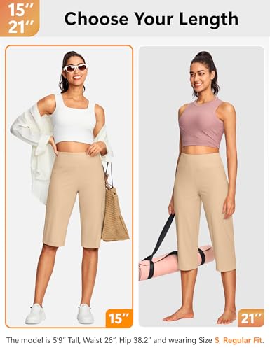 Image of ISEEGZ 15 inch / 18 inch / 21 inch / 25 inch Capri Pants for Women High Waist with Pockets Women's Capris Workout Yoga Pants Loose Straight Leg