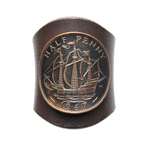 ETACHI Handmade Men Square Scarf Ring Square Scarf Buckle, Cowhide and Coin, Gift for Men, 1 Pcs