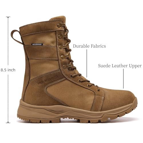Image of Men's Military Tactical Boots Waterproof Lightweight 8 inch Breathable Non-Slip Suede Combat Boots
