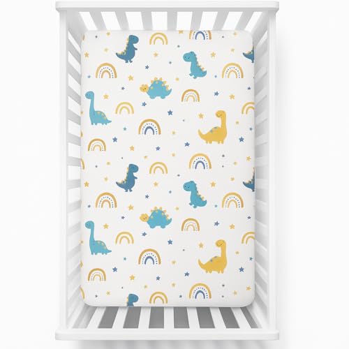 Image of Fitted Crib Sheet for Baby - Bed Sheet with All-Round Elastic, Deep Pocket for Newborn Crib Mattress (28x52 Inch / 132x71 cm), Dinosaur Print