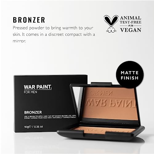 War Paint for Men Bronzer – Bronzing Powder With Matte Finish for Natural Warm Tones – Includes Compact Mirror – Vegan & Cruelty-Free - Makeup Product For Men - 10g - Image 3