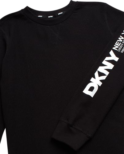 DKNY Boys' Thermal Shirt - Cozy Waffle Knit Pullover Crewneck Long Sleeve Shirts for Layering, Workout, Running (Sizes: 8-20)3