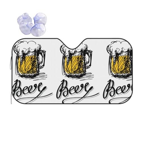 Beers & Chill 面白い ビールみたい 車用フロントサンバイザー 日よけ サンシェード 人気 かわいい おしゃれ 吸盤式 Uvカット 断熱 軽自動車用 折りたたみ 便利 収納簡単 アニメ カー用品 夏冬 オールシーズン 対応 M