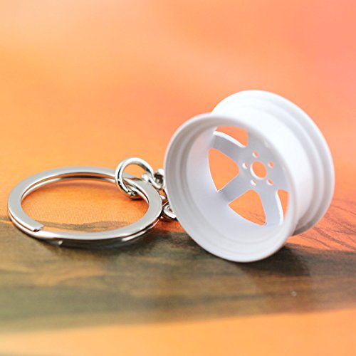 Image of maycom Creative Hot Auto Part Model TE37 Six Star Wheel Rim Tyre Keychain Keyring Key Chain Ring Keyfob Car Accessories (White)