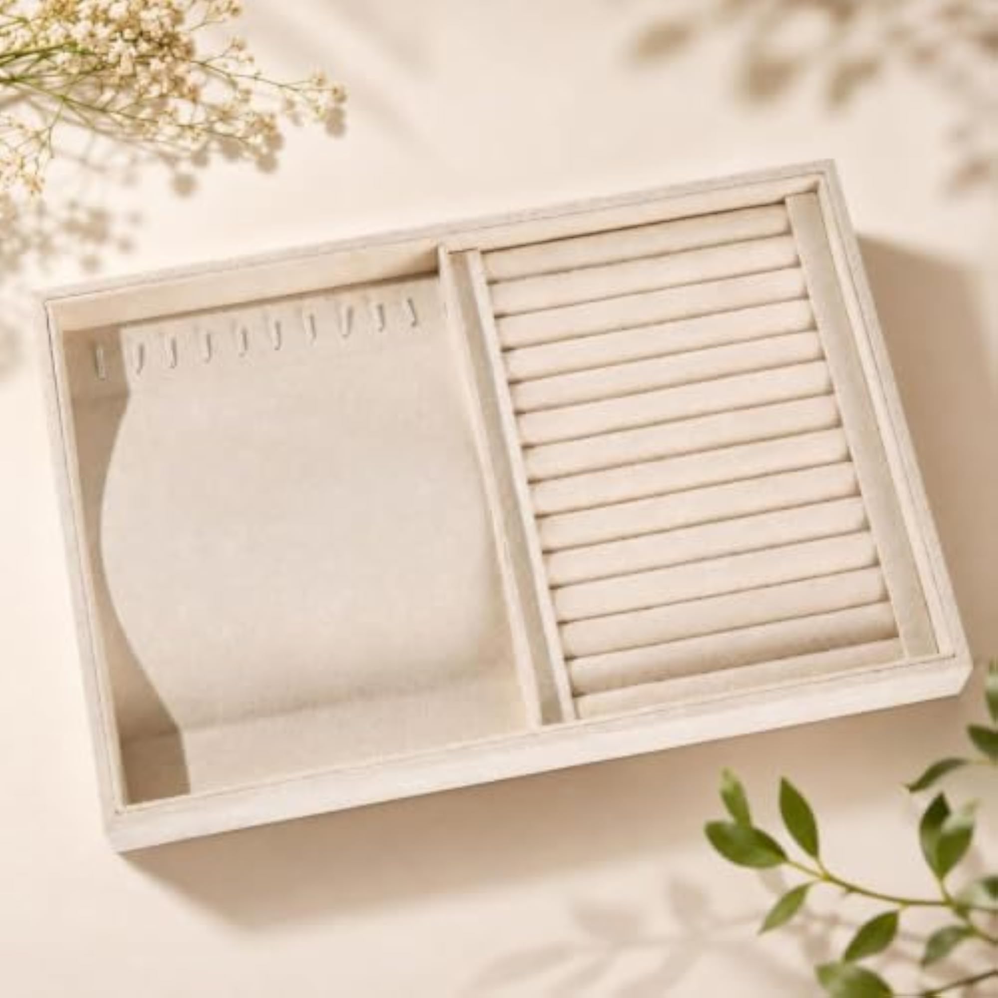 Beige Shallow Jewelry Display Tray Organizer