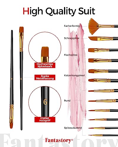 Fantastory Acrylic Paint Set, 24 Classic Colors(2Oz/60Ml), Professional Craft Paint, Art Supplies Kit For Adults & Kids, Canvas/Fabric/Rock/Glass/Stone/Ceramic/Model/Wood Painting With 12 Brushes #TOP3