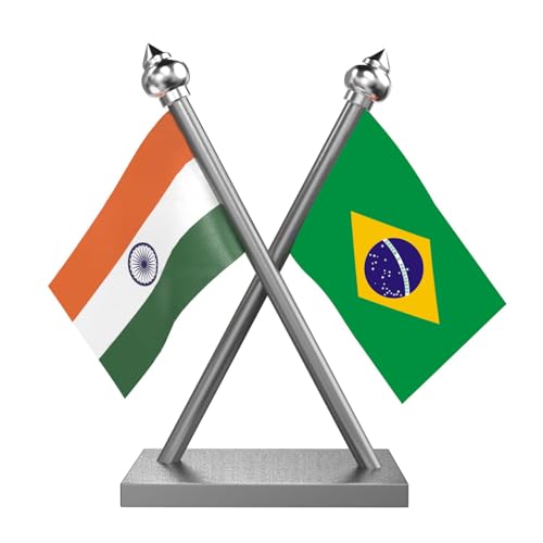 Image of The Flag Company Country Car Dashboard Flag 2x3 Inch Premium Flags with Stainless Steel Pole & Base | Compact Dual Display for Car Interiors & Desks (Brazil)