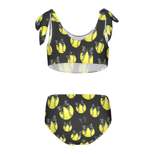 Image of Girls Swimsuit Two Piece Swimwear Bikini Set Pink Bow Softball Bathing Suit for 3-12T,