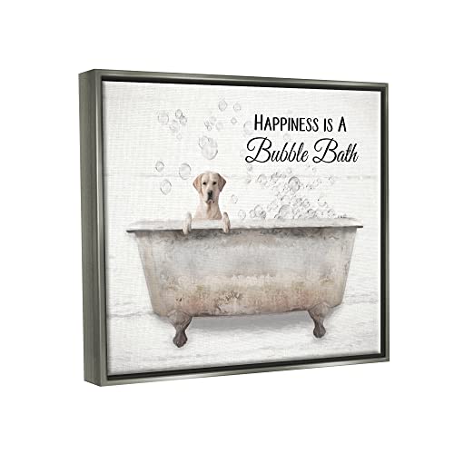 Image of 'Happiness Is A Bubble Bath Dog'| Floating Frame Canvas Art | Stupell Industries | Gray, 31 x 25 Inches, Easy to Hang and Sturdy, Made in USA, by Lori Deiter