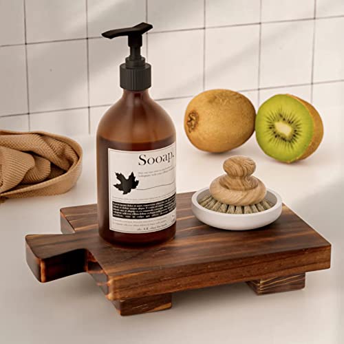 Image of COKOKERT Wood Pedestal Stand Riser,Wood Tray for Kitchen Bathroom Sink Decor,Wooden Dish Soap Tray for Soap Dispenser,Makeup,Guest Towels,Candles,Plants