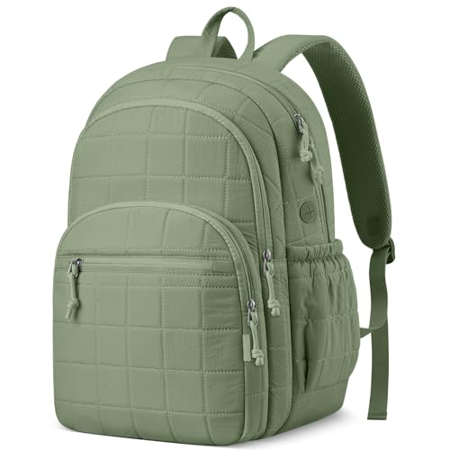 Image of kadilong Quilted Travel College Laptop Backpack for Women,Daypack Bookbag for School Teen Girls Mochilas Mujer,Green