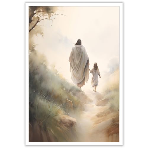 Jesus Wandkunst Leinwand Gemälde Follow Me Jesus Bild Jesus Walking Art Göttliche Barmherzigkeit Poster Drucke Christliche Wanddekoration für Schlafzimmer Wohnzimmer Kinderzimmer