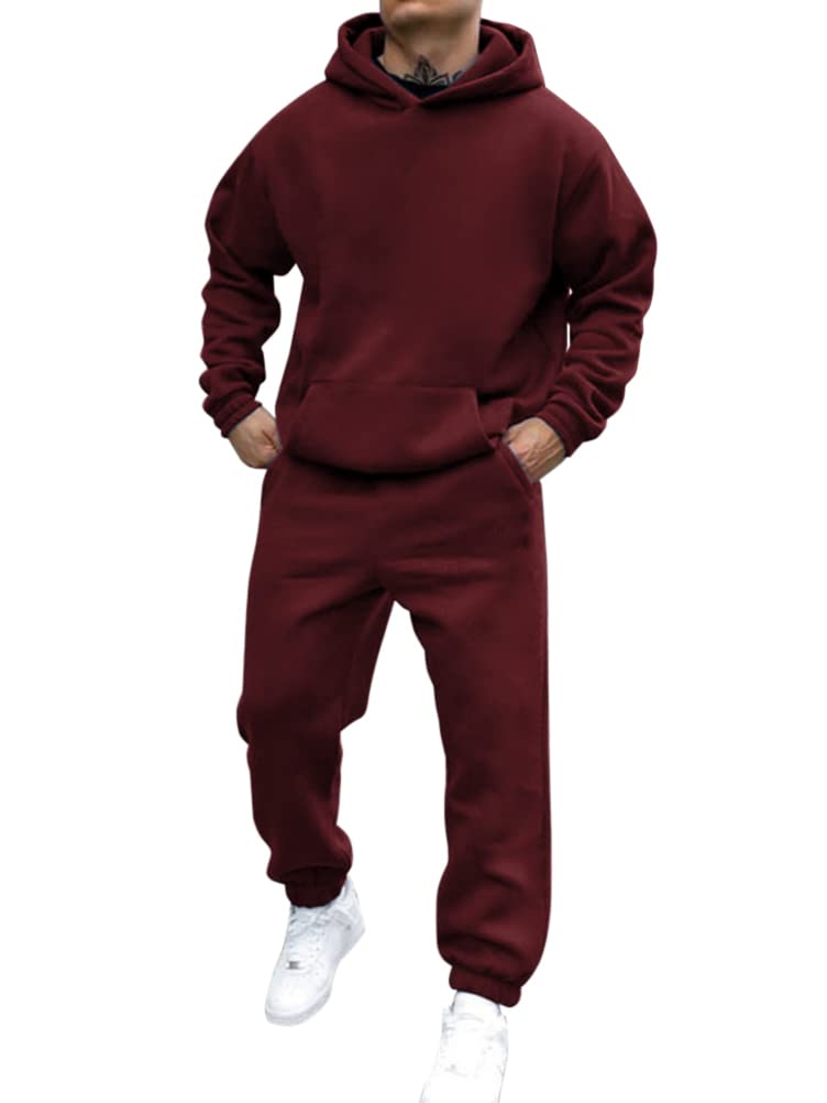 shownicer Survêtement Homme Ensemble Jogging Sweats À Capuche Et Sport Pantalons Automne Hiver Couleur Unie Gym Jogging Sportswear Tenue De Couple