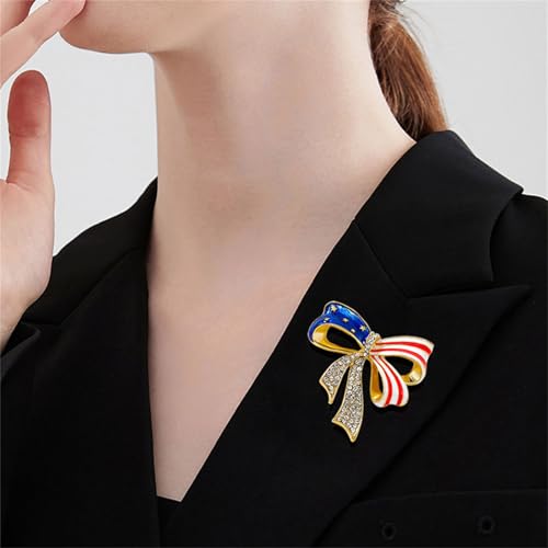 Image of Rhinestone Waving USA Flag Brooch Pin for Men Women Silver Tone Fashion Crystal 4th of July American Patriotic Medal Blue Red Enamel Brooches Dress Accessories Veterans Independence Memorial Day Jewelry