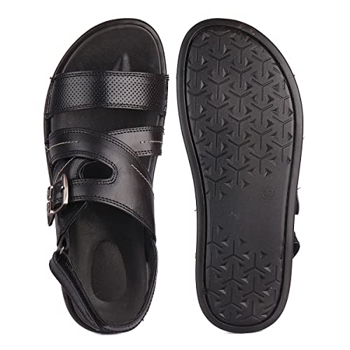 Image of Red Chief Black Leather Casual Sandal For Men (RC7104 001)