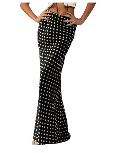 Milumia Women's Polka Dots Bodycon Maxi Skirt Elegant Floor Length Casual Long Skirts
