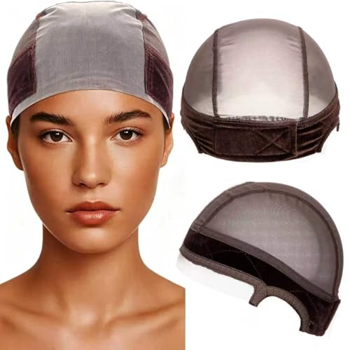 GOODColla Wig Caps for Women Wig Cap with Grip Band for Keeping Wigs in Place Glueless Wig Grip Cap with 5x4 Transparent Lace Caps Non-Slip Adjustable Wig Caps Elastic Headband (Brown)