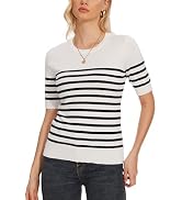 Spicy Sandia Women's Short Sleeve Sweater Casual Striped Knit Pullover Tops for Summer Lightweight