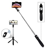 Palo de selfie trípode con control remoto separable - Palo de selfie y trípode 2 en 1 con mando a distancia inalámbrico integrado (máax: 10 m), te permite hacer fotos de grupo, como en fiestas, graduaciones, bodas, viajes. Consejo: Puedes acoplar el mando a distancia en el selfie stick en lugar de llevarlo siempre suelto.