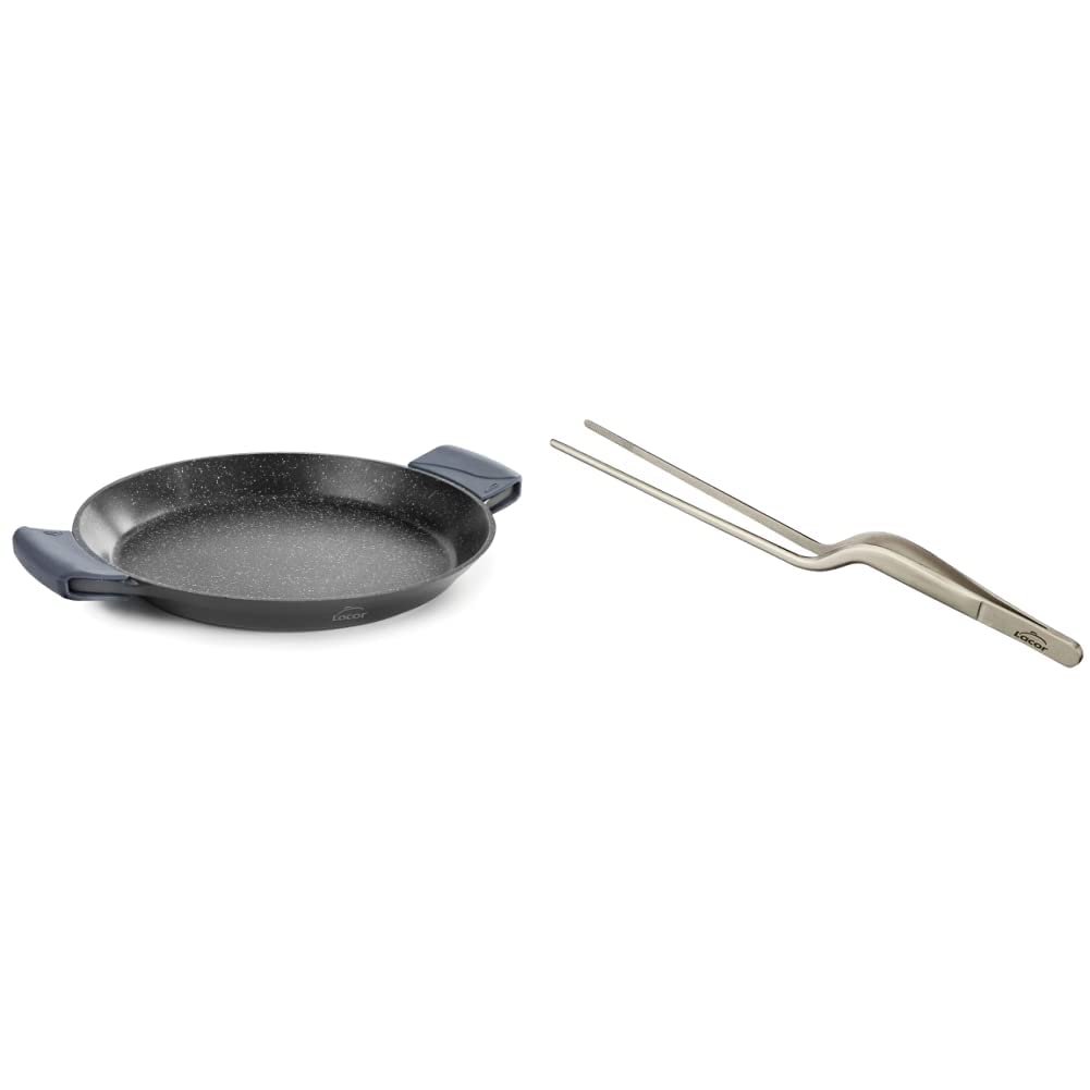 LACOR 25436 Paellera con Asas de Silicona, Recubrimiento Antiadherente, Apta para Inducción, Ecológica, Sin PFOA, Aluminio Fundido, 36cm, Negro & Pinza, Acero Inoxidable, Gris, 21 cm