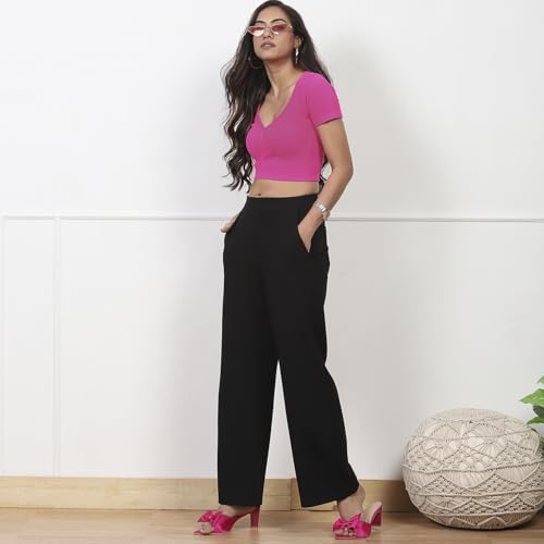 Image of BIBA Women Polyester Relaxed Solid Pants