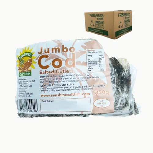 Sunshine Saltfish Cod Salted Cutlets 350g | Salted Cod Fish Pieces | Traditional Salt Fish | Ideal for Caribbean Dishes, Ackee & Saltfish, Stews & Everyday Cooking | Pack of 1