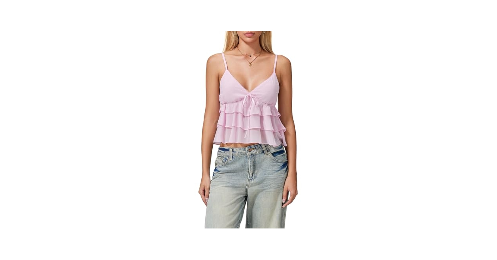 Women's Y2k Ruffle Low Cut Camisole Spaghetti Strap Layered