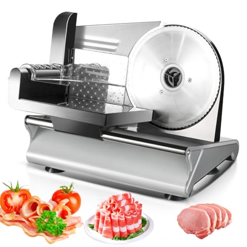 Meat Slicer Machine, 500W Electric Deli Food Slicer Machine, 19cm Removable Stainless Steel Blades, 0-15mm Adjustable Thickness, for Mutton Roll Ham Cheese Bread