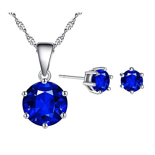 YAZILIND Platino Plateado Cadena de Seis Garras Ocho Flechas corazón Cubic Zirconia Colgante aretes Collar Conjunto (Azul)