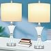 TPAMSWO Crystal Glass Table Lamps Set of 2, Modern 24.5”High Crystal Bedside Lamps, for Bedroom Living Room Home Nightstand Table Lamp(with USB C+A 5V 2.1A Charging Ports)