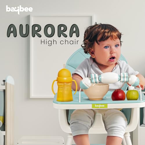 Image of Baybee 3 in 1 Auro Baby High Chair for Kids | Feeding Chair with 3 Height Adjustable & Basket, Booster Seat with Food Tray, Toy Bar & Safety Belt | High Chair for Baby 6 Months to 4 Years Boys Girls (Green)