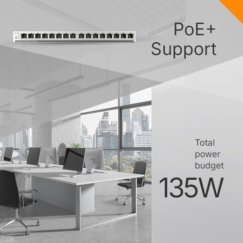 Image of Zyxel 16 Port Network Ethernet Switch | Unmanaged+ | PoE+ | GS1100-16EP