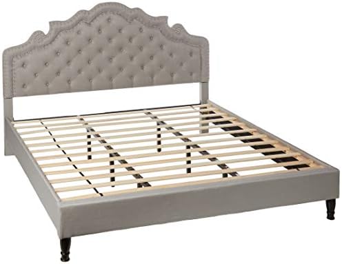 HomeLife Premiere Classics 51" Tall Platform Bed with Cloth Headboard and Slats - King (Light Grey Linen)