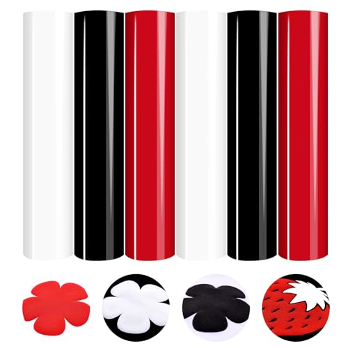 HTVSTD Black White Red Puff HTV Heat Transfer Vinyl 6Sheets 12×10in