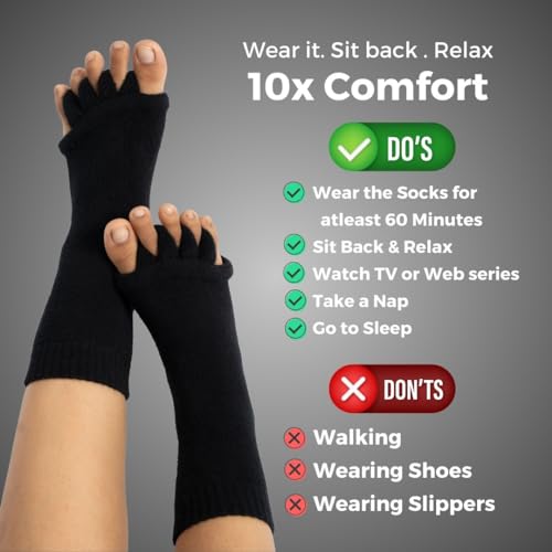 Image of DIRTS Foot Alignment Socks 5 Toe seprator -Easing Bunion, Plantar Fasciitis, Hammer Toes, and Pain Relief |- Size UK6-9 (Black polyester, One Size)