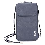 Zwei Handytasche zum Umhängen Mademoiselle.M MP30 Smartphone-Etui & Geldbörse 2-in-1, umlaufender Reißverschluss, längenverstellbarer Riemen, Mini-Handtasche 19 x 10 x 3 cm (Nubuk-Blue)