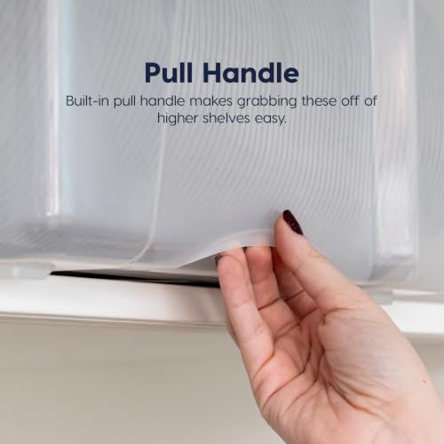 Image of IRIS USA 19 Qt Stackable Storage Bins with Lids, 6 Pack, Clear Plastic | Clear BPA-free bins with secure latches organize crafts, toys, shoes, office supplies, pantry items, and closets.
